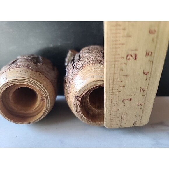 Vintage Wooden Barrel Shaped Tree Bark Salt And Pepper Shakers - Picture 10 of 10